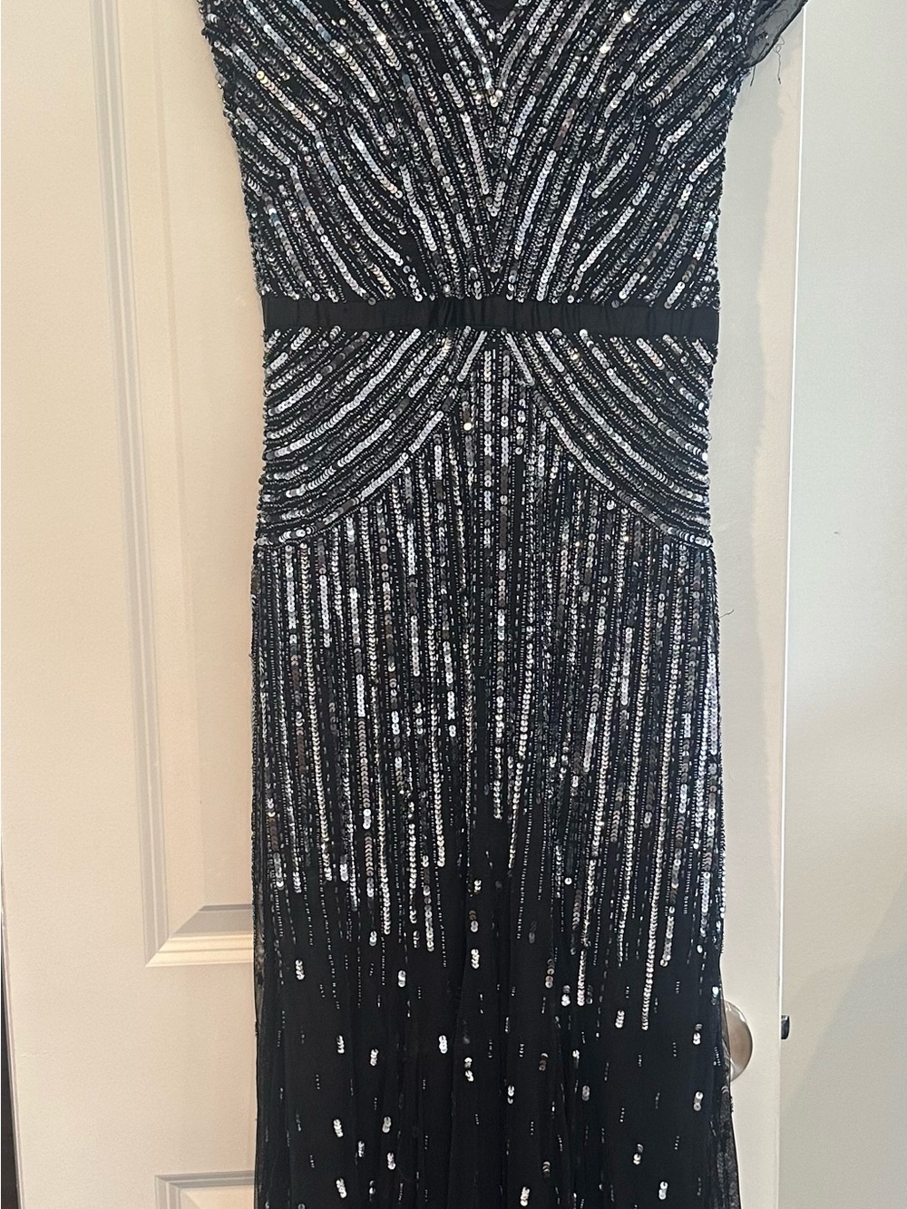 Adrianna Papell Black & Silver Sequin Evening Gown